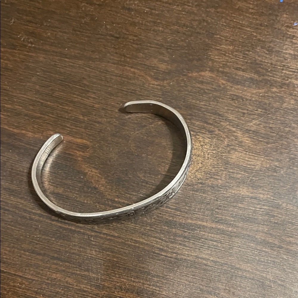 Floral Patterned Silver Cuff Bracelet - image 2